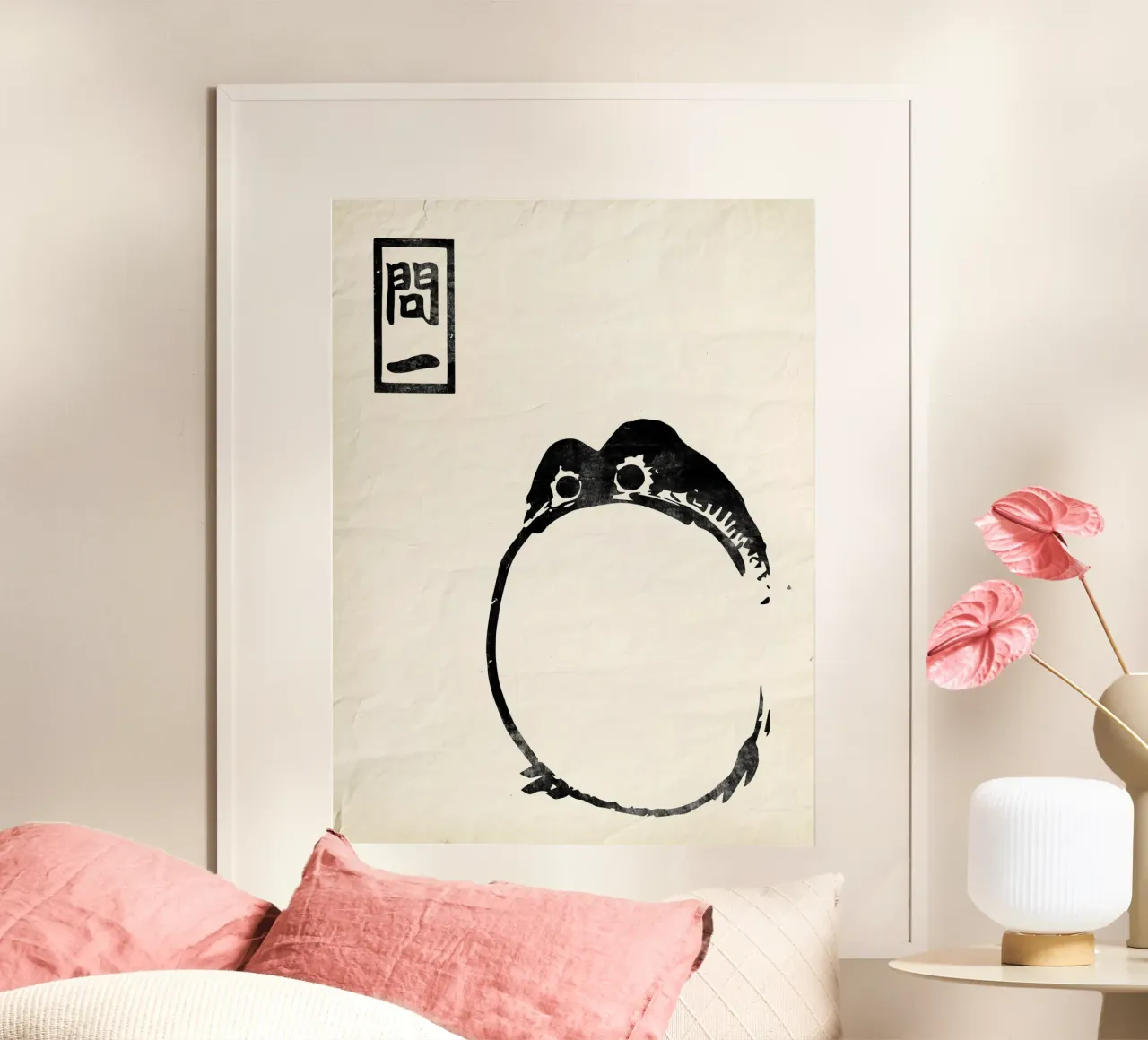 Rana Grande Matsumoto Hoji Rana Carta Vintage Giapponese Nero poster con telaio in legno da Peaches Art Prints