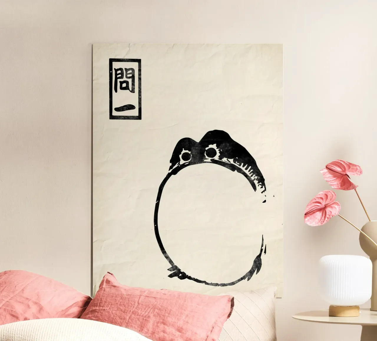 Rana Grande Matsumoto Hoji Rana Carta Vintage Giapponese Nero poster con telaio in legno da Peaches Art Prints