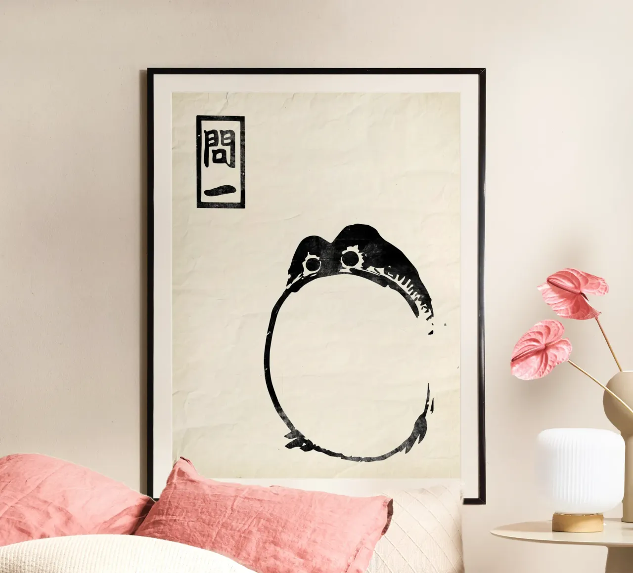 Rana Grande Matsumoto Hoji Rana Carta Vintage Giapponese Nero poster con telaio in legno da Peaches Art Prints