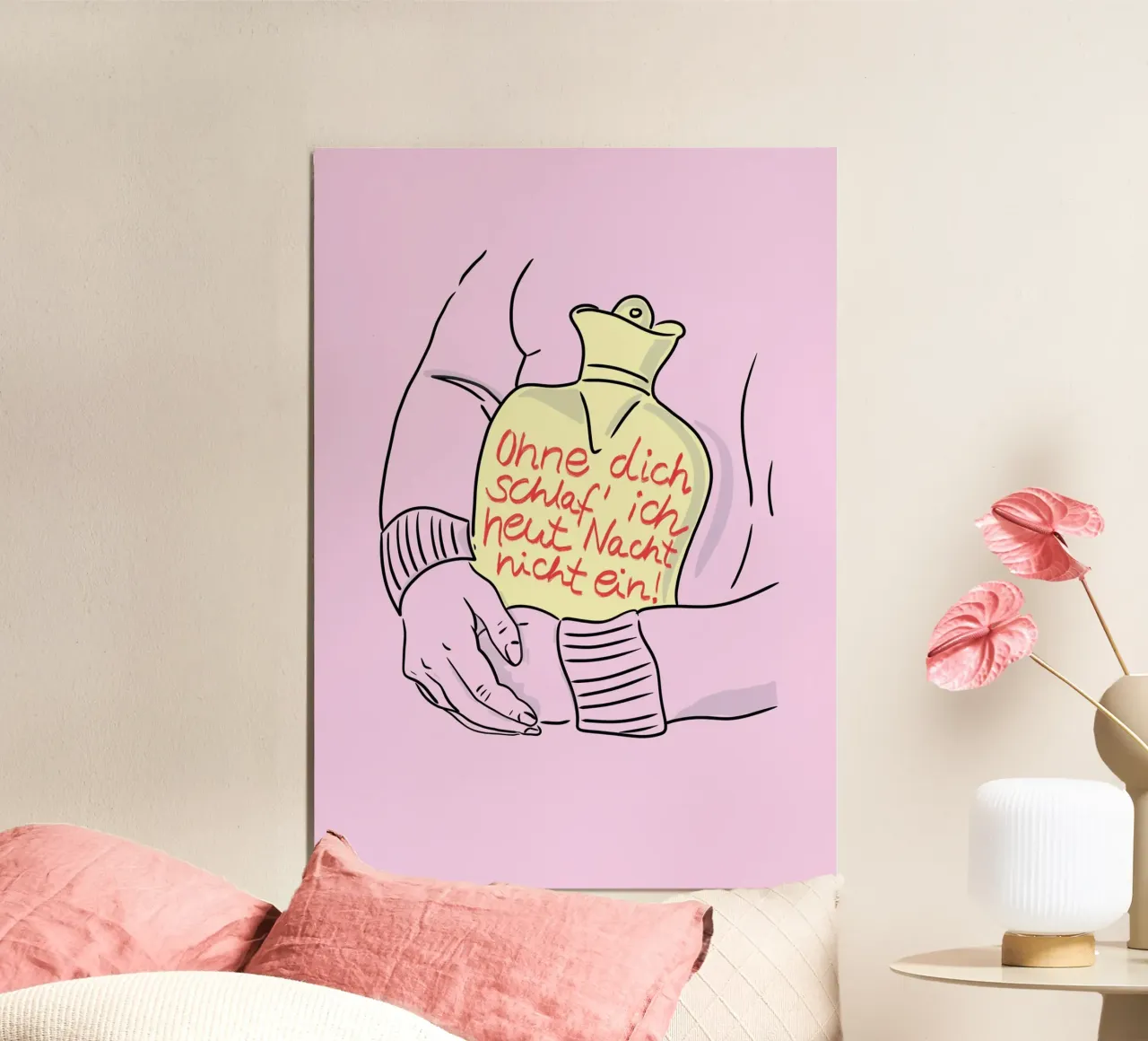 Non mi addormenterò stanotte senza di te - borsa dell'acqua calda poster con telaio in plastica da keinkonzept