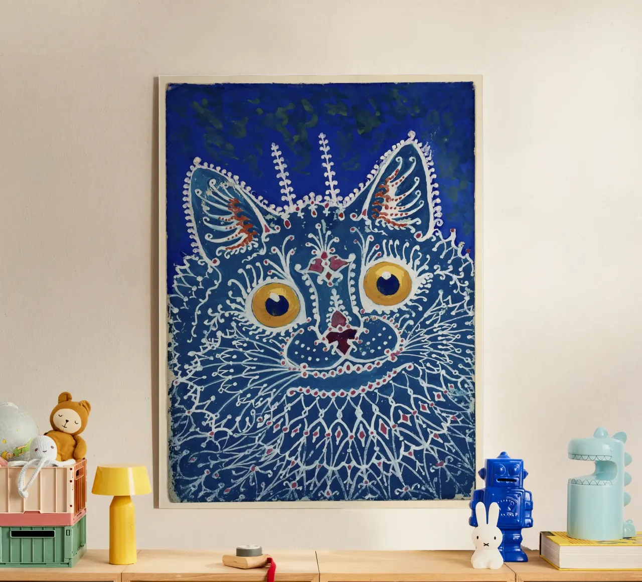 Louis Wain Print Gato azul en estilo gótico Gouache metacrilato de Peaches Art Prints