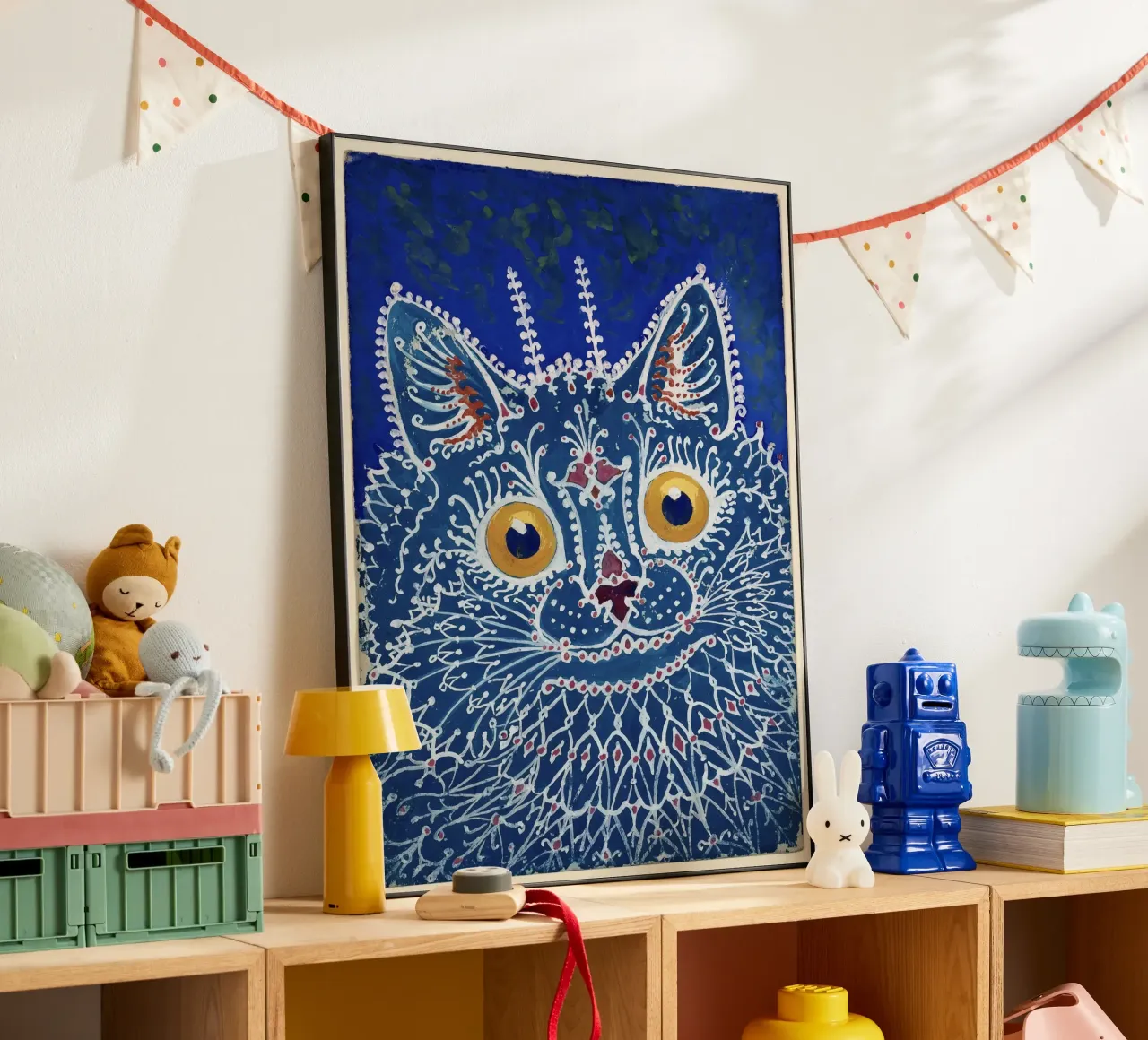 Louis Wain Print Gato azul en estilo gótico Gouache aluminio dibond de Peaches Art Prints