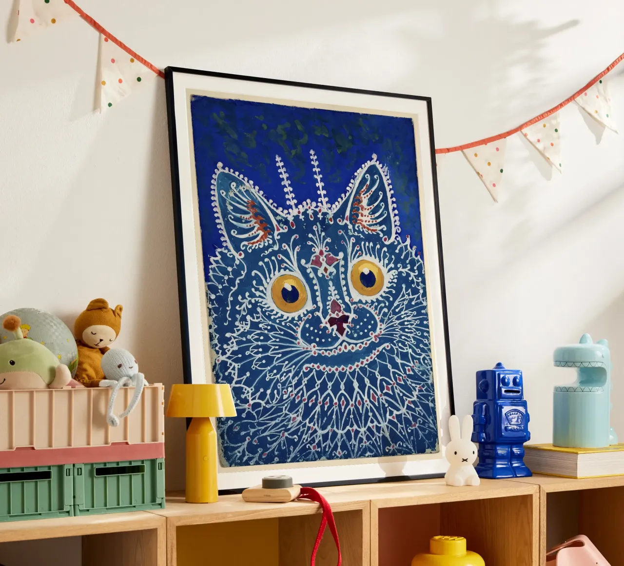 Louis Wain Print Gato azul en estilo gótico Gouache hahnemühle de Peaches Art Prints