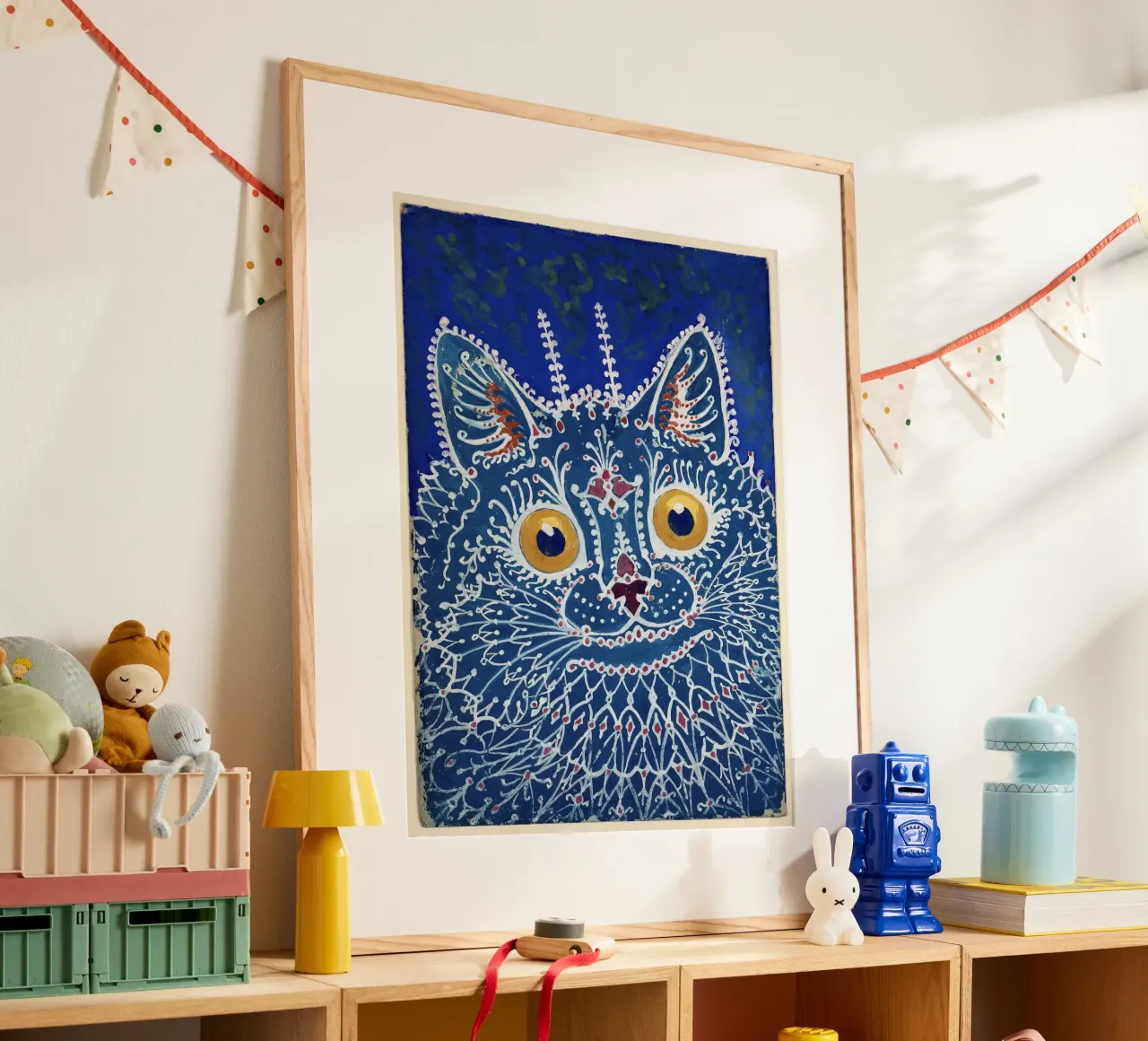 Louis Wain Print Gato azul en estilo gótico Gouache hahnemühle de Peaches Art Prints