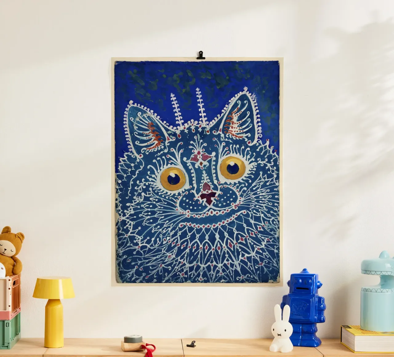 Louis Wain Print Gato azul en estilo gótico Gouache hahnemühle de Peaches Art Prints