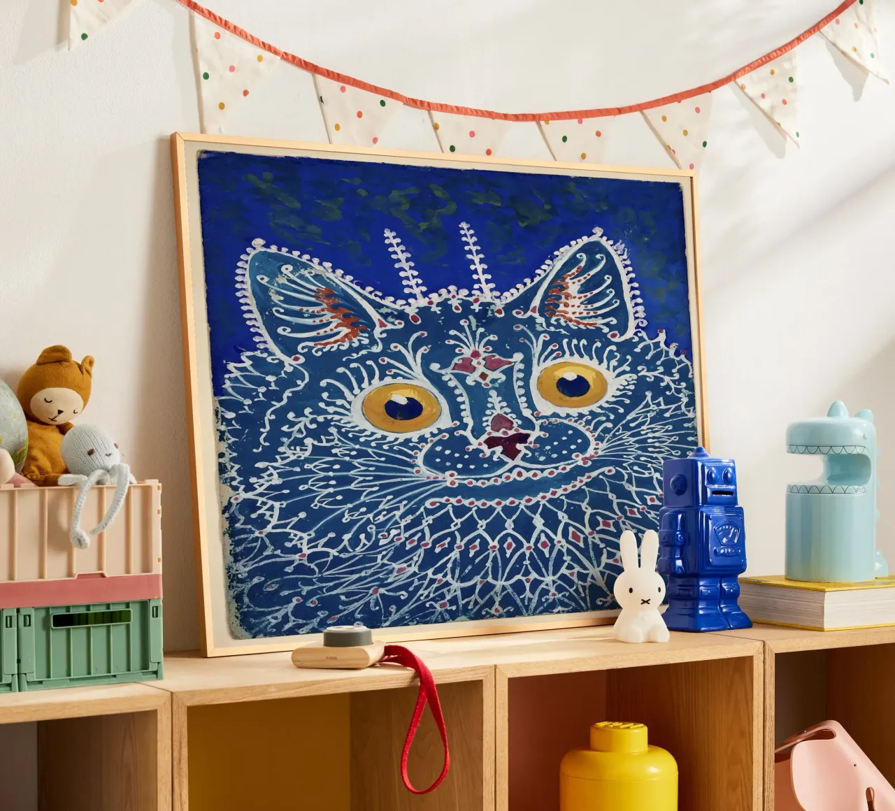 Louis Wain Print Gato azul en estilo gótico Gouache hahnemühle de Peaches Art Prints