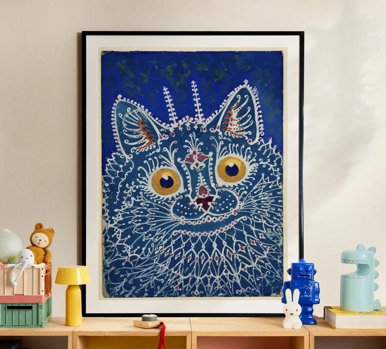 Louis Wain Print Gato azul en estilo gótico Gouache hahnemühle de Peaches Art Prints