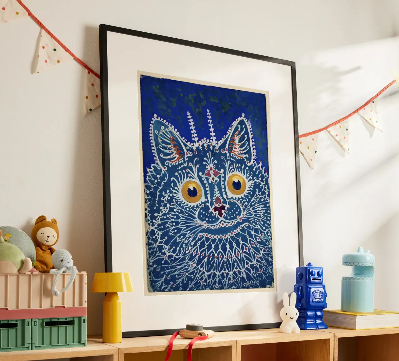 Louis Wain Print Gato azul en estilo gótico Gouache hahnemühle de Peaches Art Prints