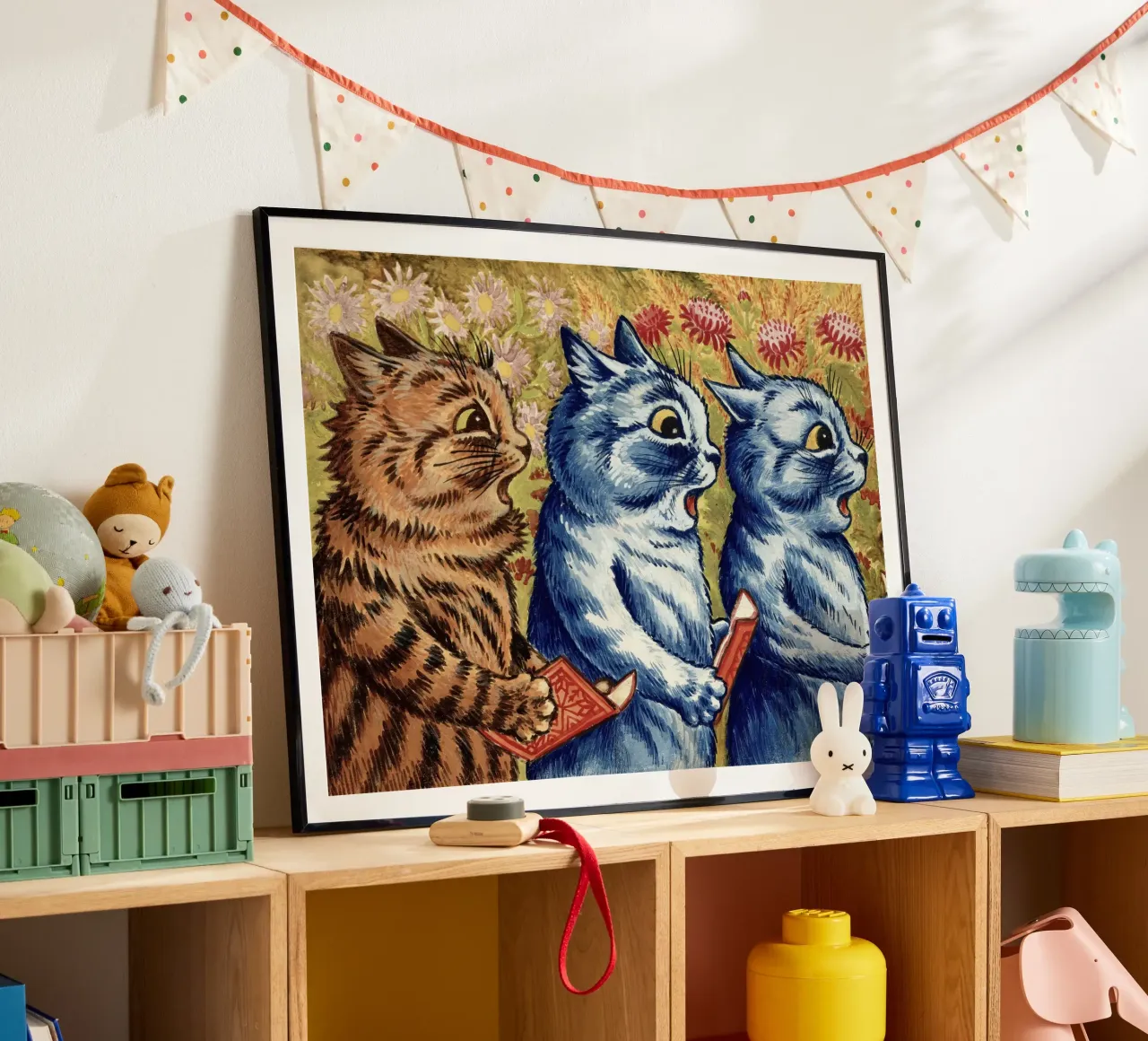 Louis Wain Gatti Tre gatti che cantano acquerello poster da Peaches Art Prints
