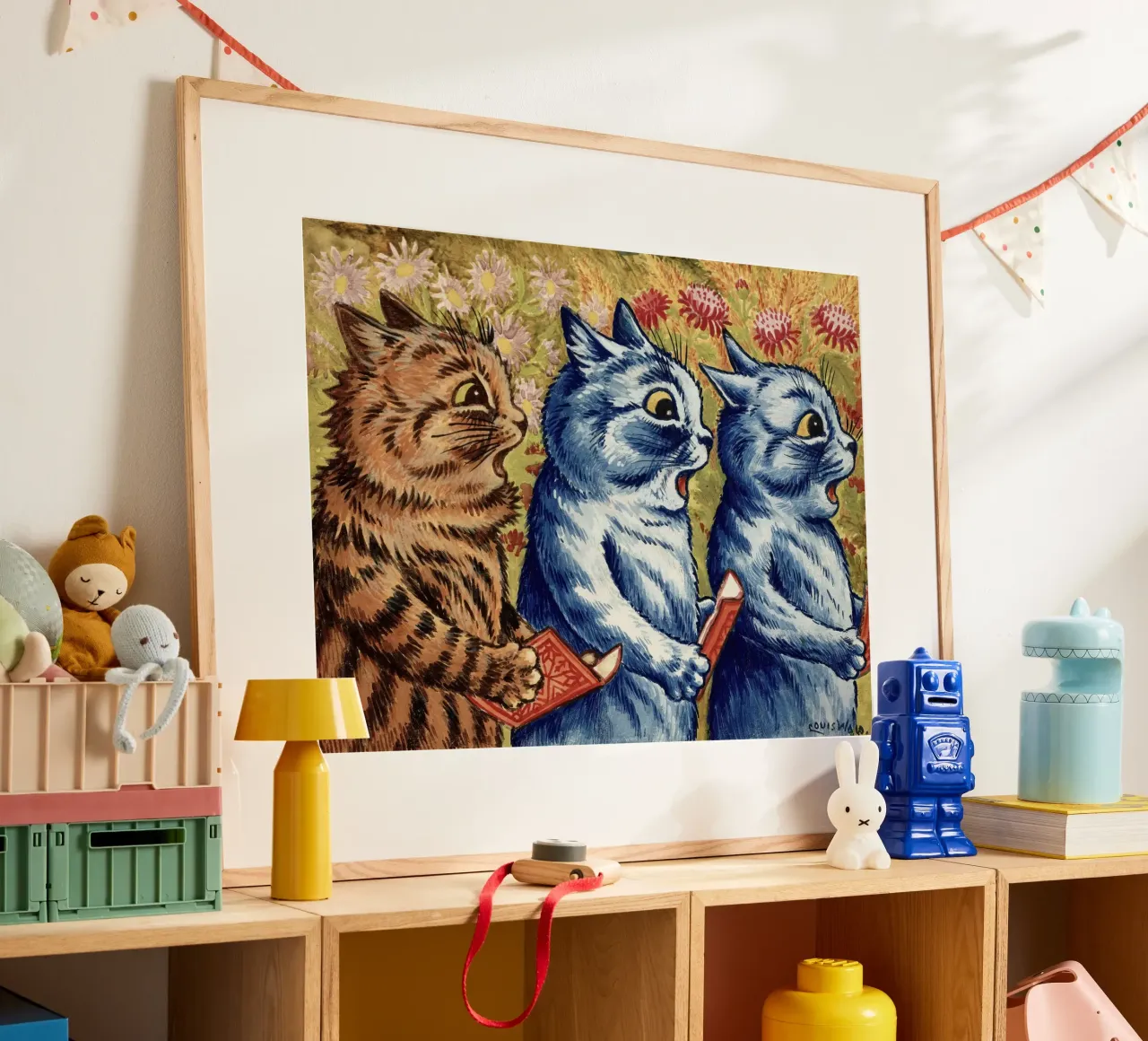 Louis Wain Gatti Tre gatti che cantano acquerello poster da Peaches Art Prints