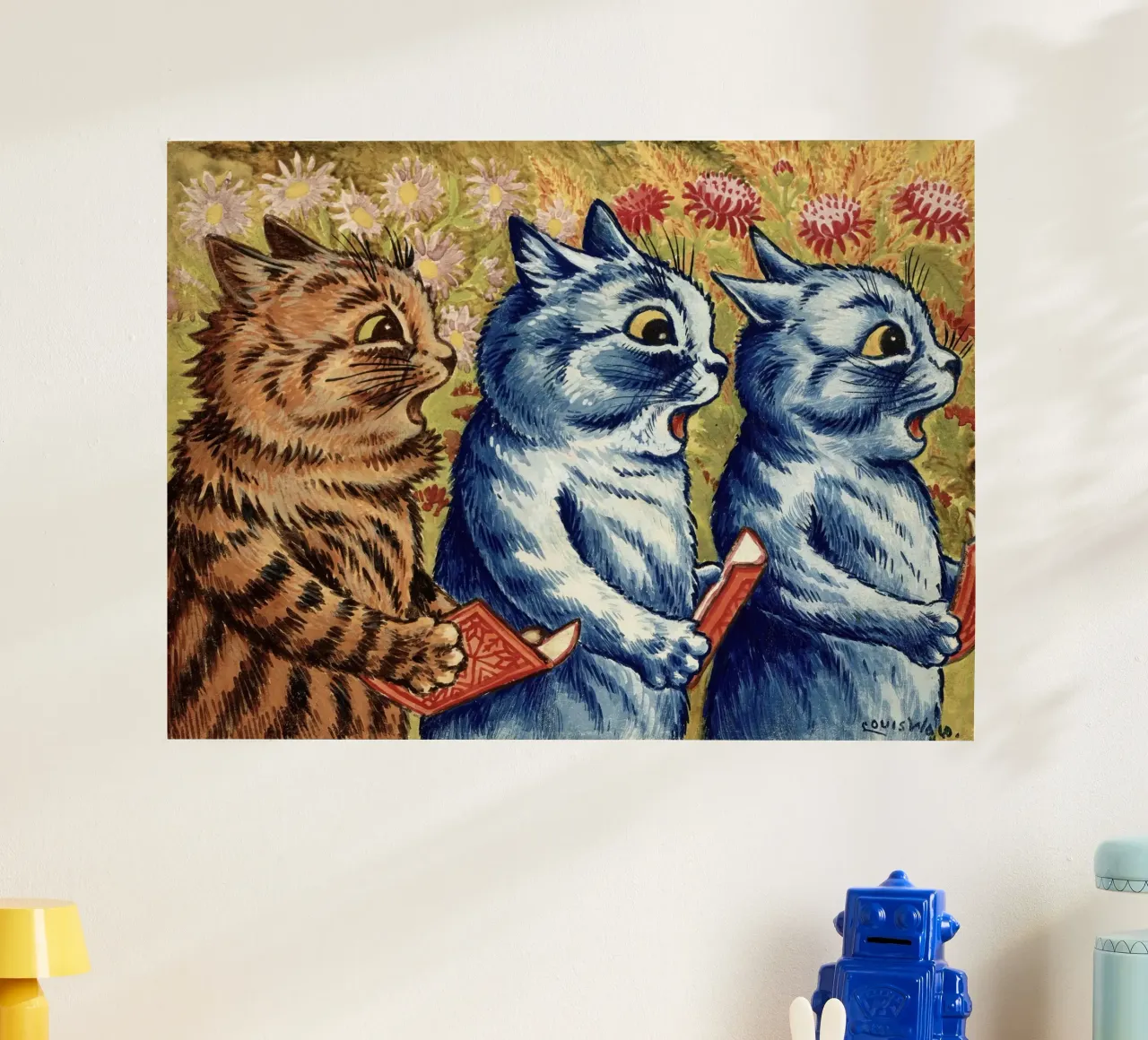 Louis Wain Gatti Tre gatti che cantano acquerello poster da Peaches Art Prints