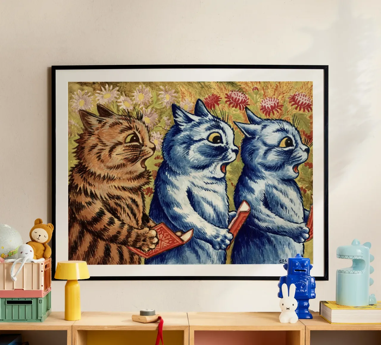 Louis Wain Gatti Tre gatti che cantano acquerello poster da Peaches Art Prints