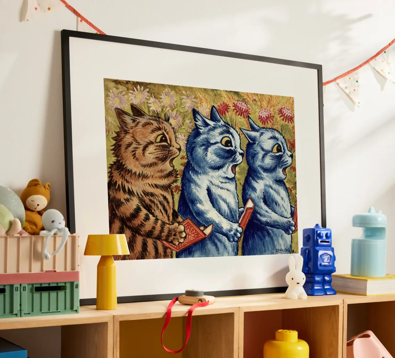 Louis Wain Gatti Tre gatti che cantano acquerello poster da Peaches Art Prints