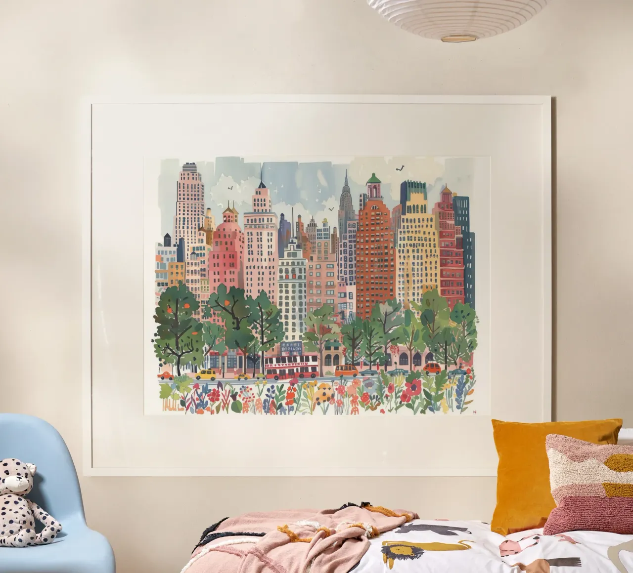 Nueva York, EE.UU., Flores Lugares de interés Arte de viajes poster con marco de aluminio de Peaches Art Prints