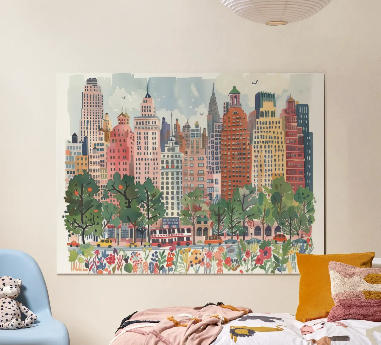 Nueva York, EE.UU., Flores Lugares de interés Arte de viajes poster con marco de aluminio de Peaches Art Prints