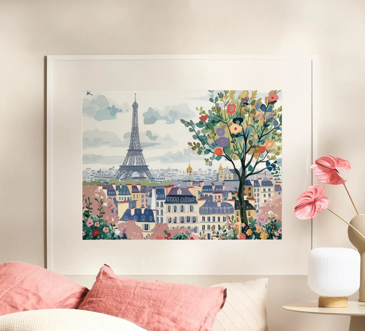 Parigi, Francia, Torre Eiffel, Skyline, Acquerello artistico di viaggio poster da Peaches Art Prints