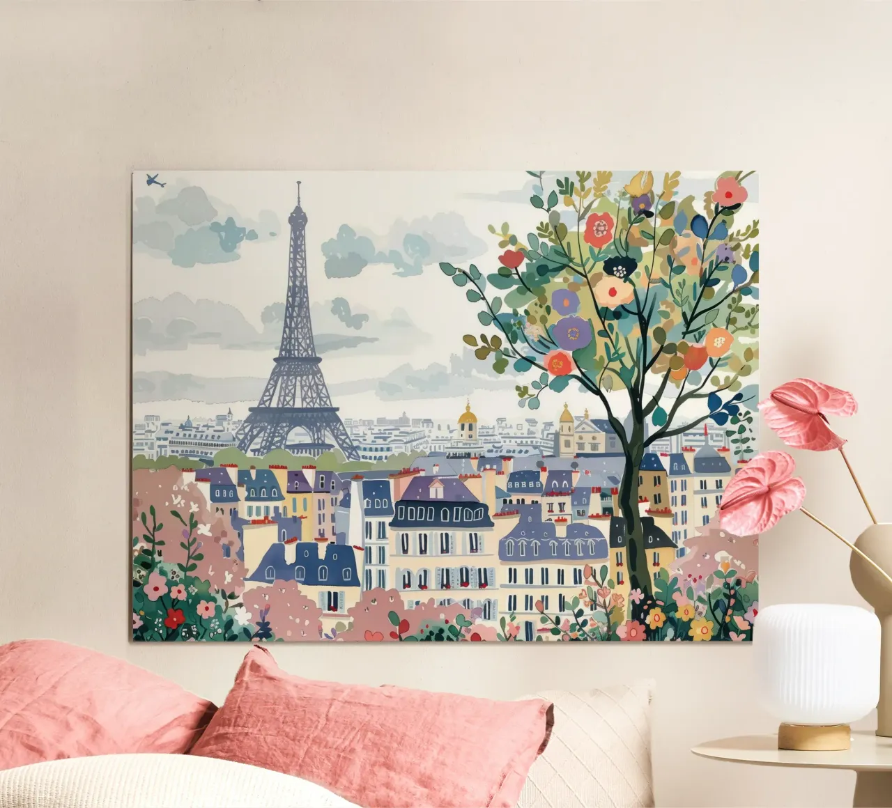 Parigi, Francia, Torre Eiffel, Skyline, Acquerello artistico di viaggio poster da Peaches Art Prints