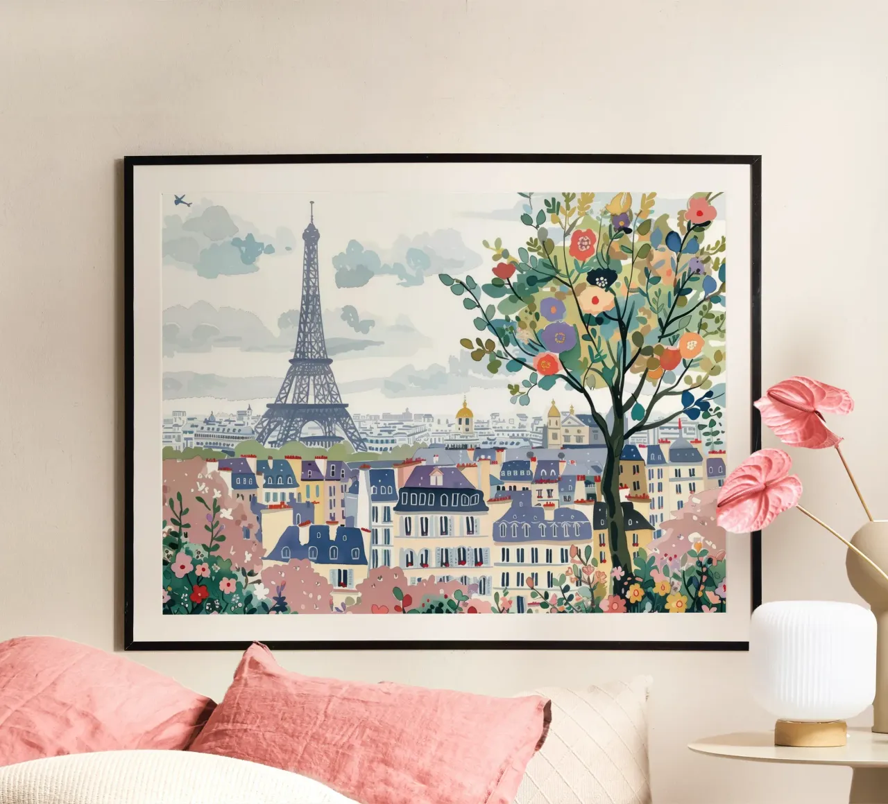 Parigi, Francia, Torre Eiffel, Skyline, Acquerello artistico di viaggio poster da Peaches Art Prints