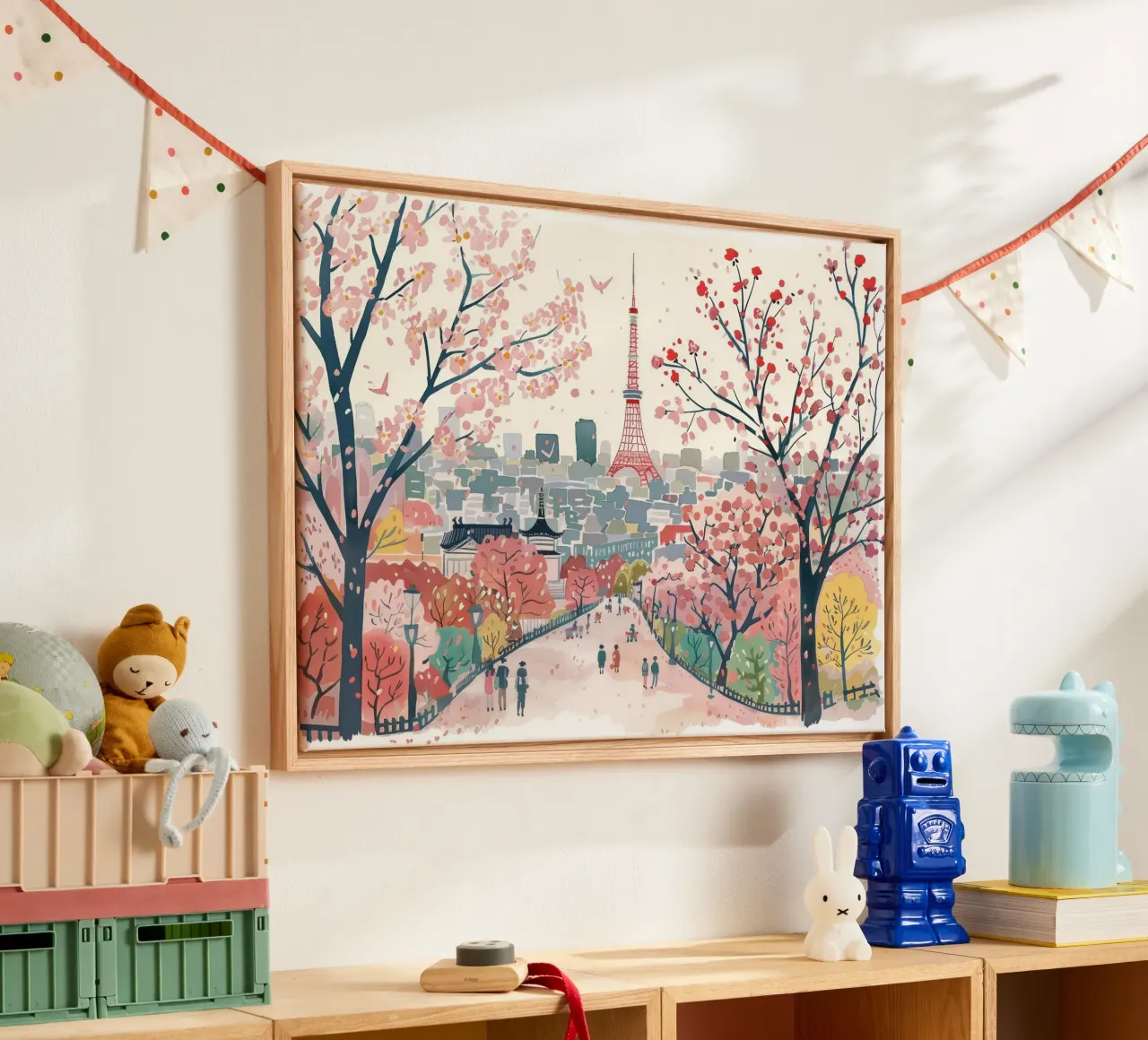 Tokio, Japan, Kersenbloesem, Sakura, Landschap Reiskunst canvas met Baklijst van Peaches Art Prints