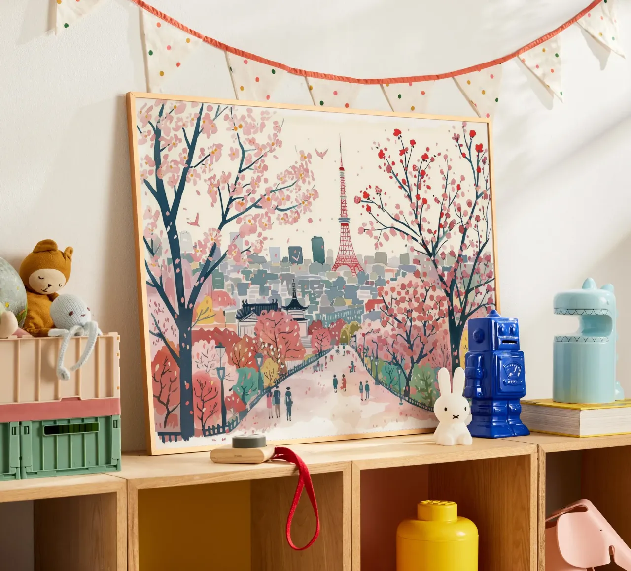 Tokio, Japan, Kersenbloesem, Sakura, Landschap Reiskunst poster van Peaches Art Prints