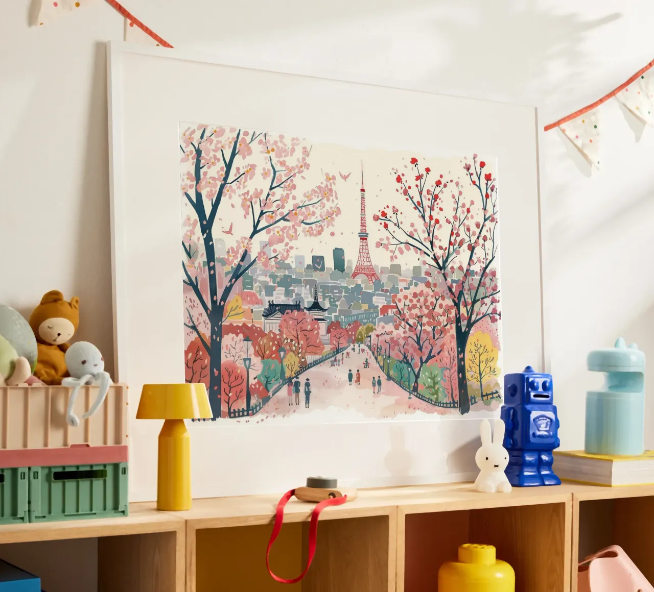 Tokio, Japan, Kersenbloesem, Sakura, Landschap Reiskunst poster van Peaches Art Prints