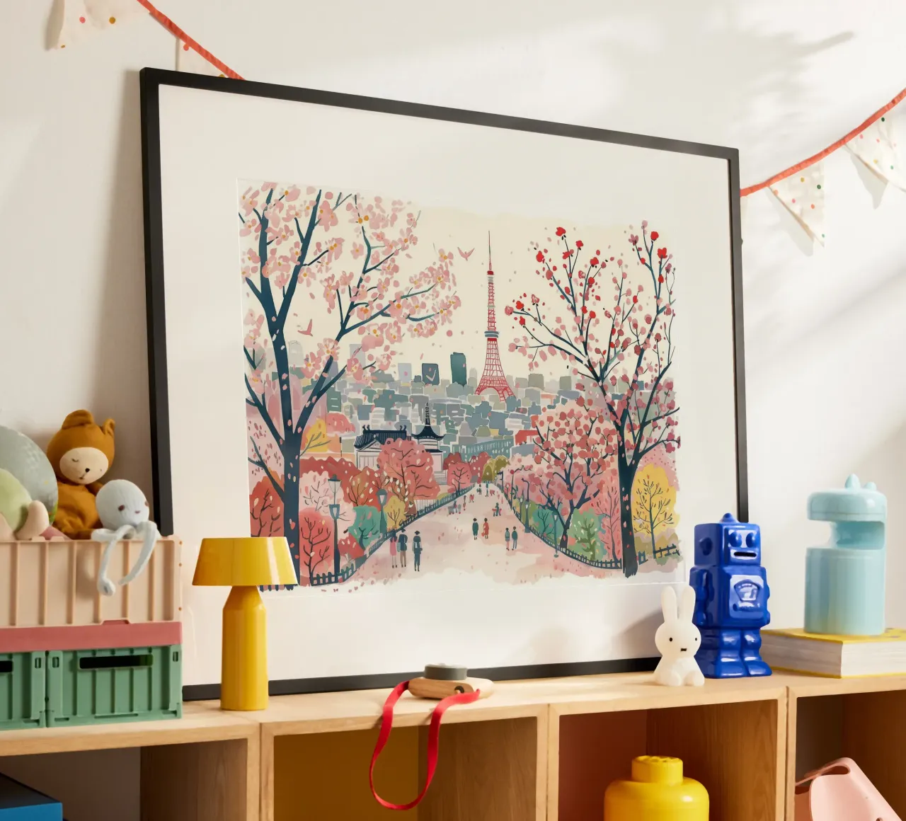 Tokio, Japan, Kersenbloesem, Sakura, Landschap Reiskunst poster van Peaches Art Prints