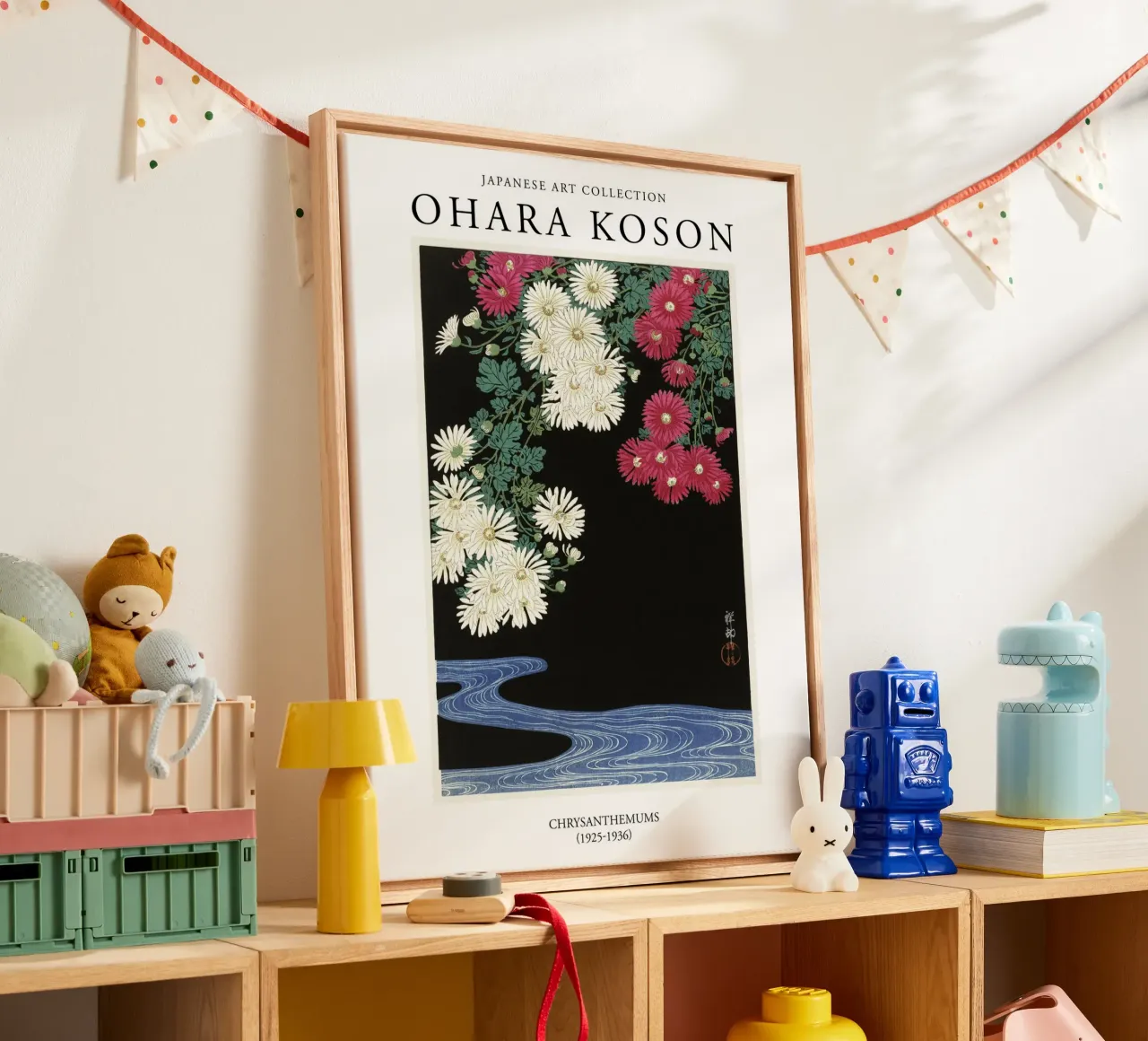 Ohara Koson Fiori di crisantemi giapponesi d'epoca tela con Cornice a cassetta da Peaches Art Prints