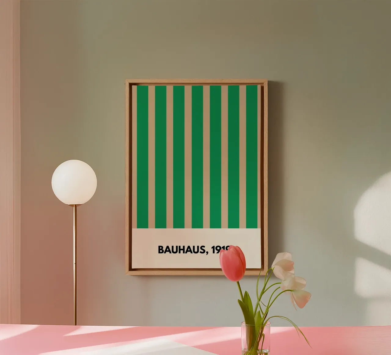 Bauhaus Balance | Green & Beige Geometric Art Print canvas met Baklijst van PrintCessStudio