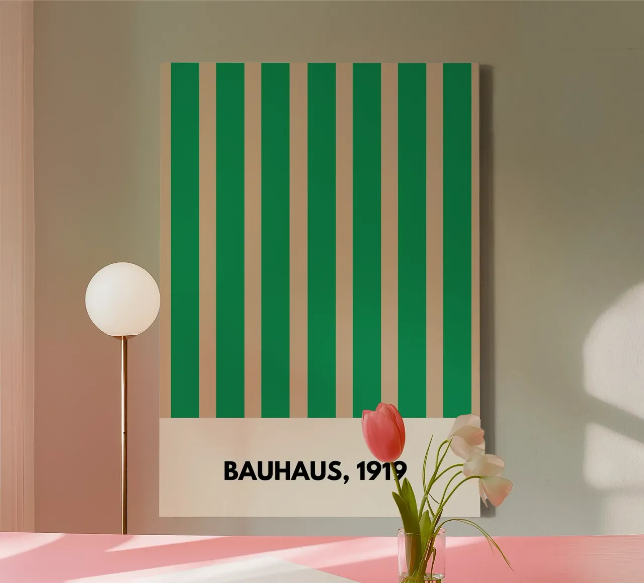 Bauhaus Balance | Green & Beige Geometric Art Print canvas met Baklijst van PrintCessStudio
