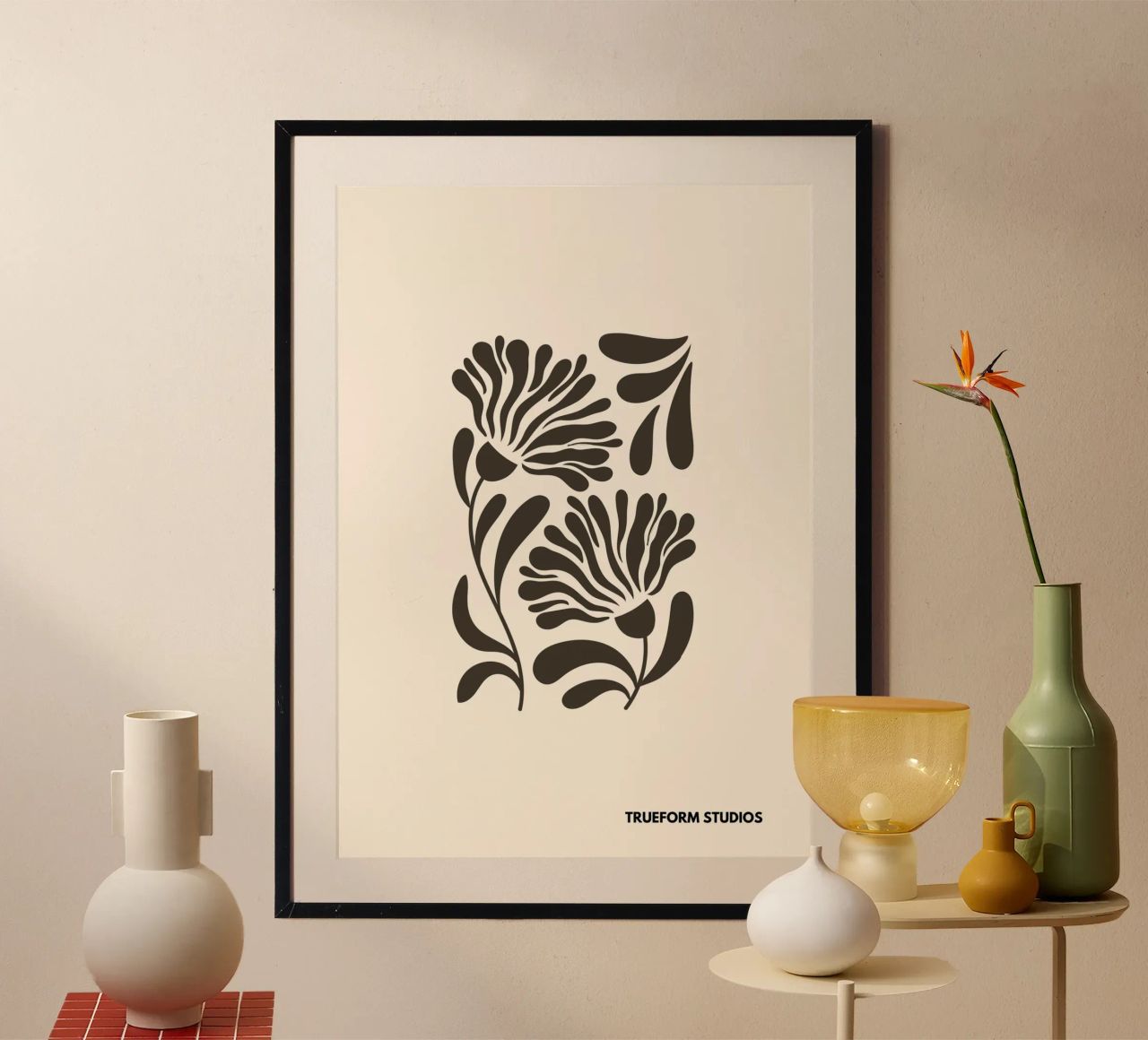 Earthy Blooms | Brown & Beige Floral Art Print Poster von PrintCessStudio