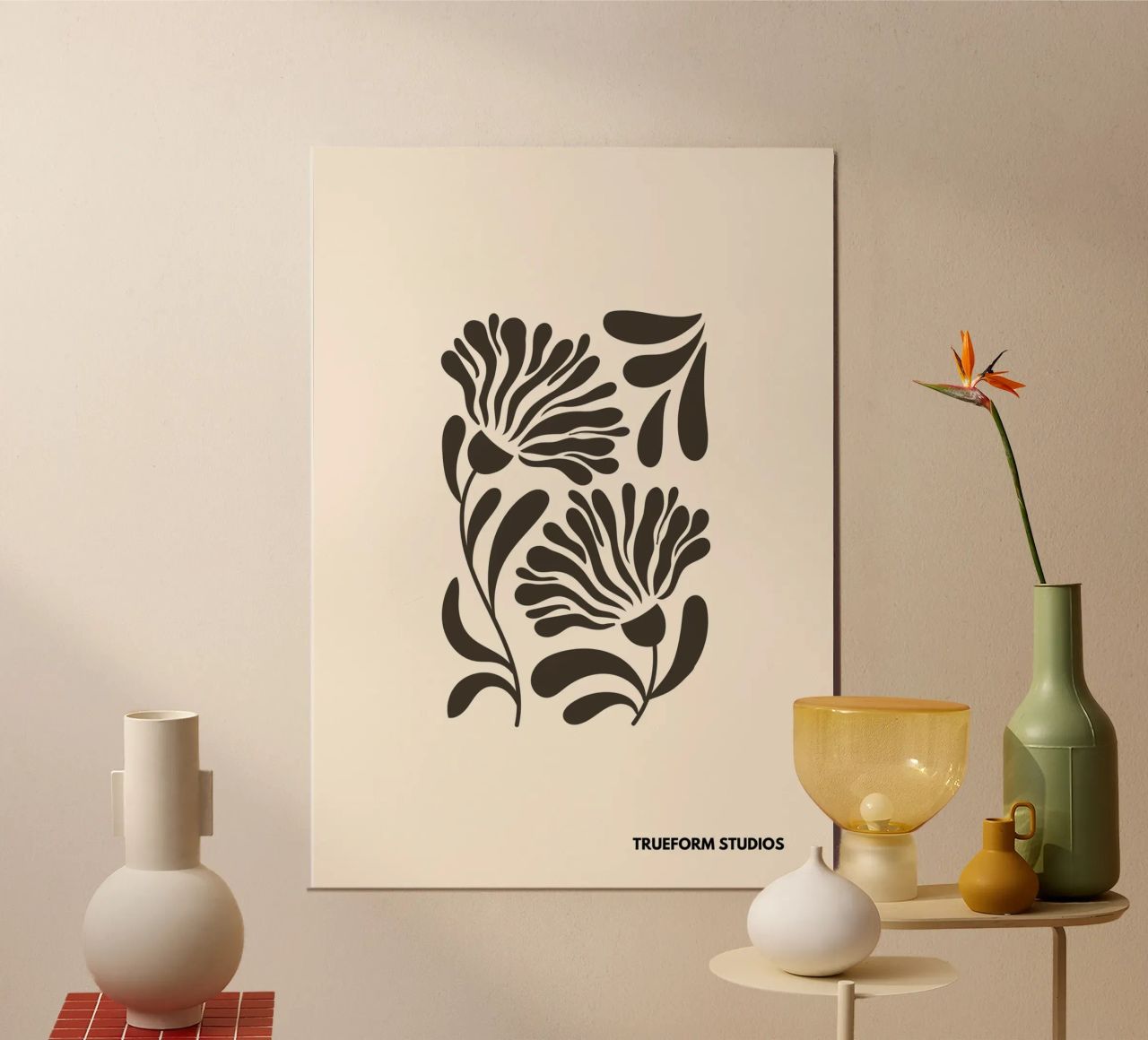 Earthy Blooms | Brown & Beige Floral Art Print Poster von PrintCessStudio