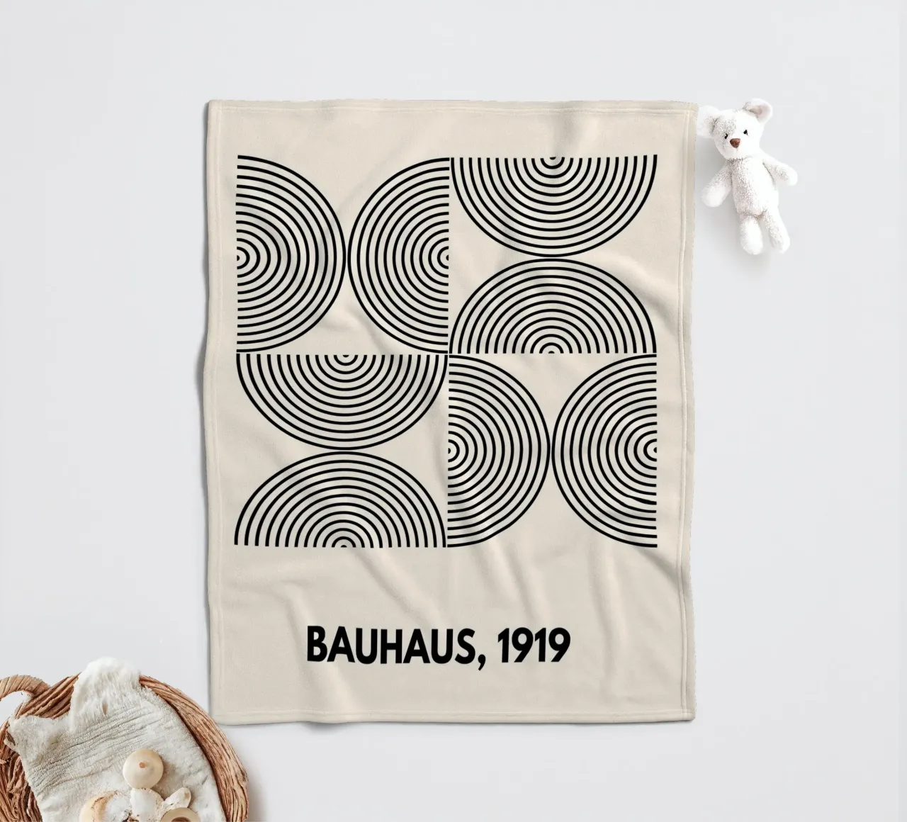 Bauhaus Curves | Black & White Abstract Print coperta in pile da PrintCessStudio
