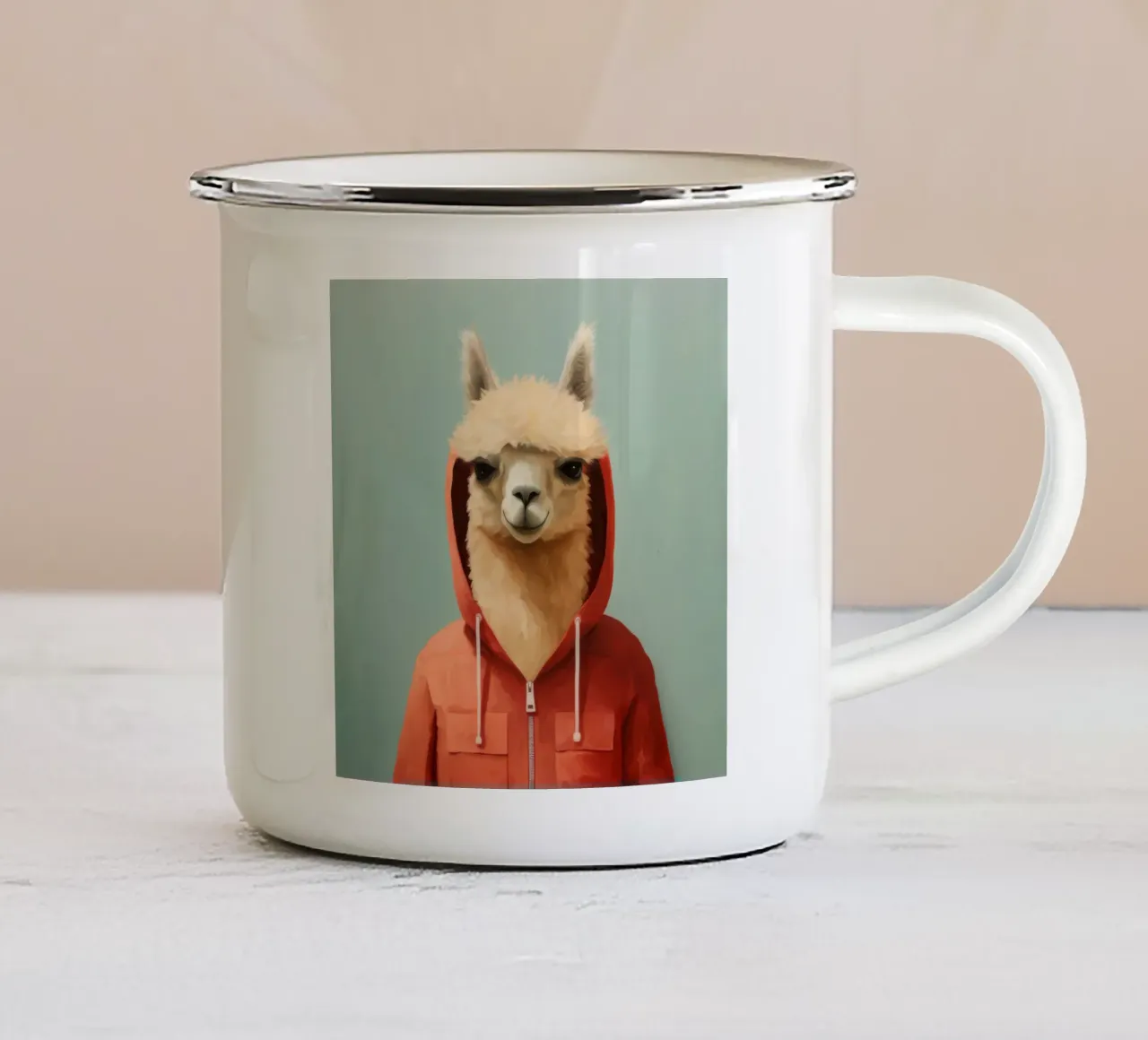 Minimale alpaca 2 emaille mok van Minimal Animal Art