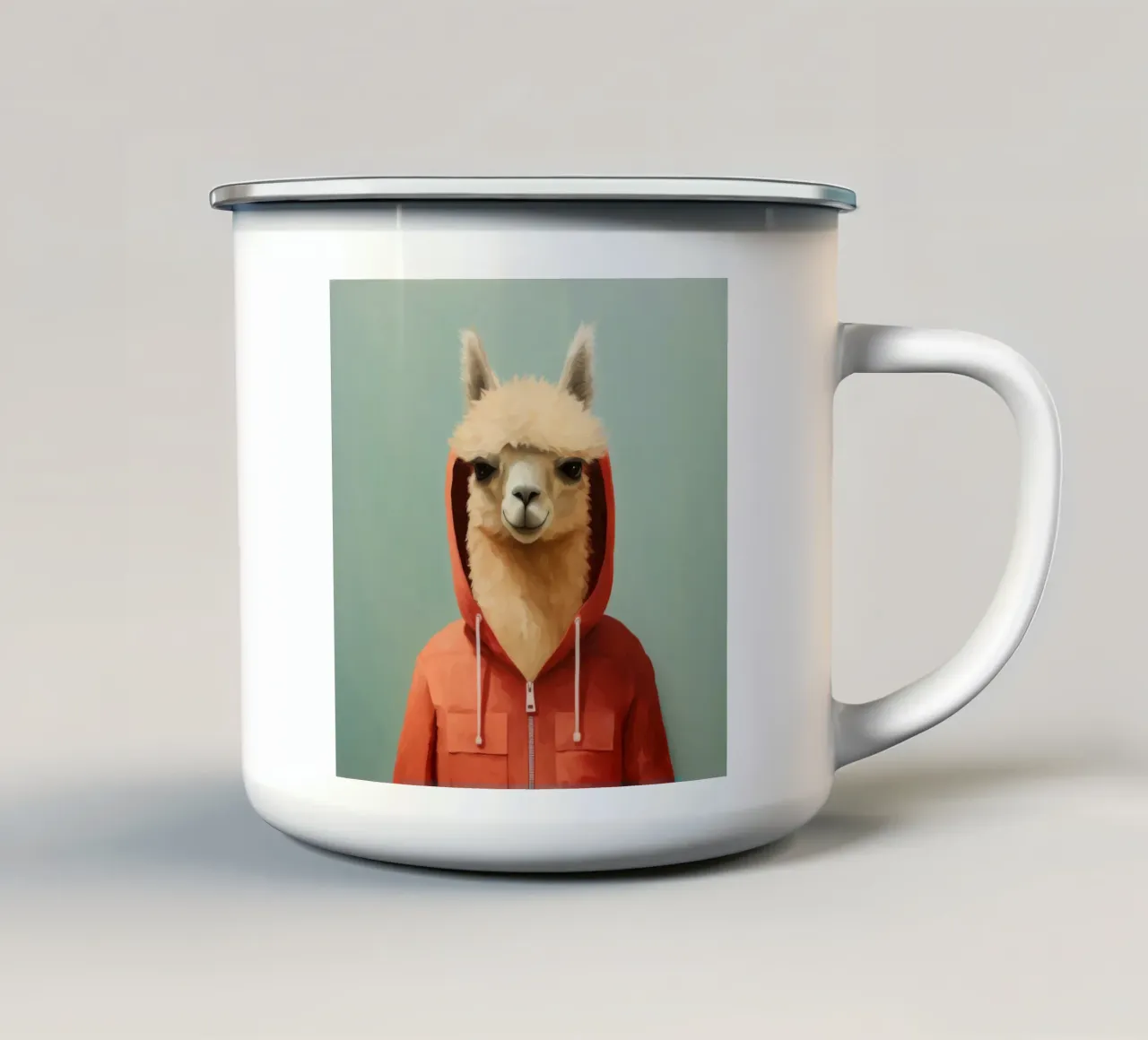 Minimale alpaca 2 emaille mok van Minimal Animal Art
