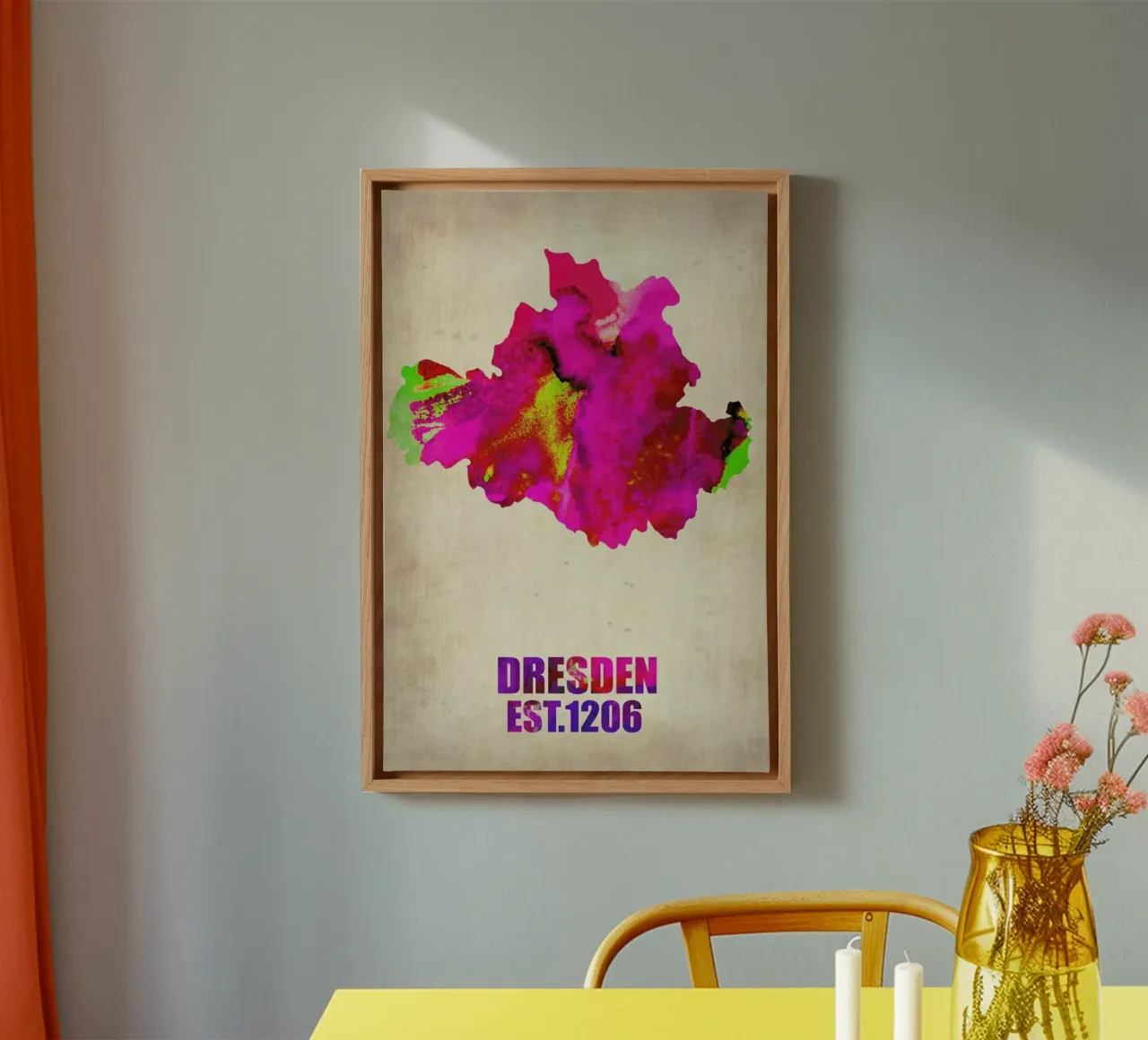 Dresden Watercolor Map tela con Cornice a cassetta da Naxart