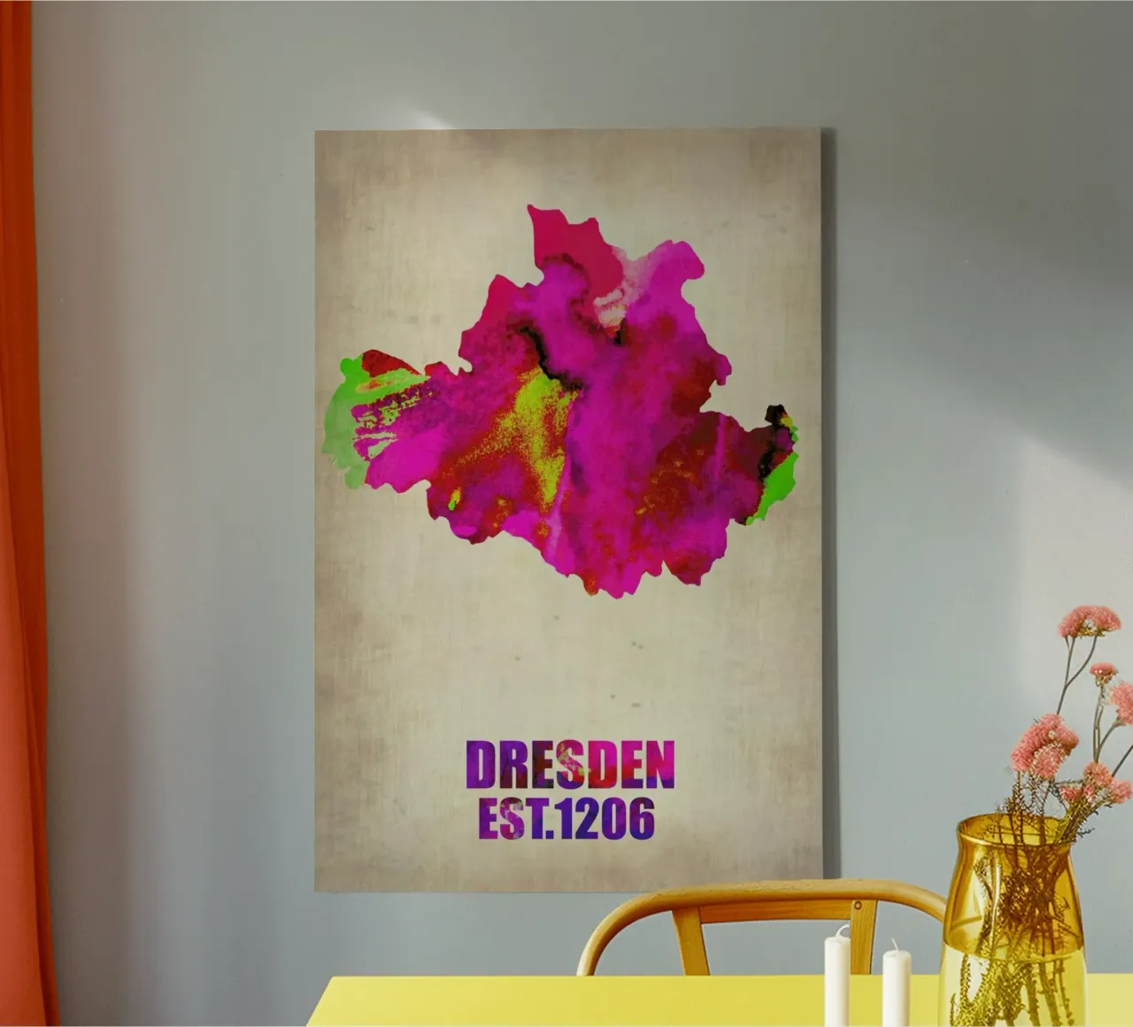 Dresden Watercolor Map tela con Cornice a cassetta da Naxart