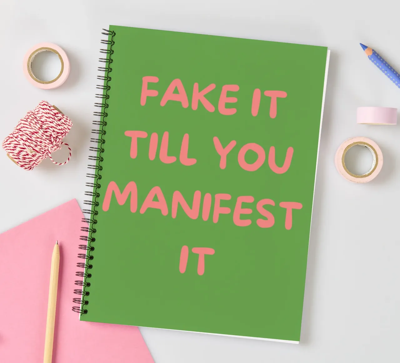 Fake It Till You Manifest It | Green & Pink Typography Art P Ringbuch von PrintCessStudio