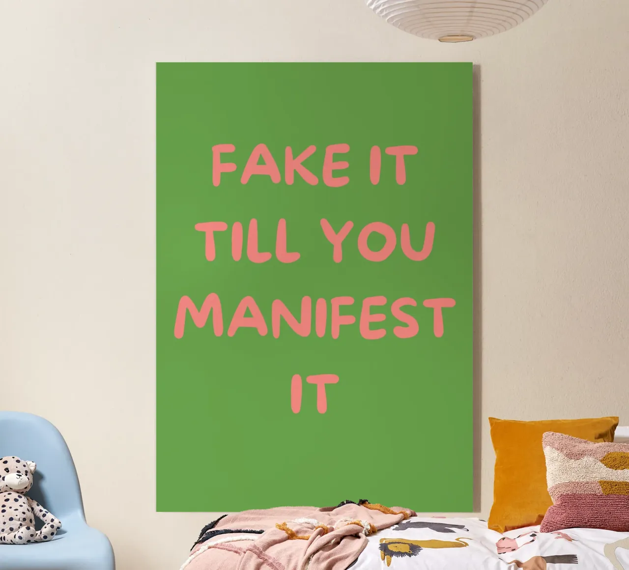 Fake It Till You Manifest It | Green & Pink Typography Art P plexiglass da PrintCessStudio