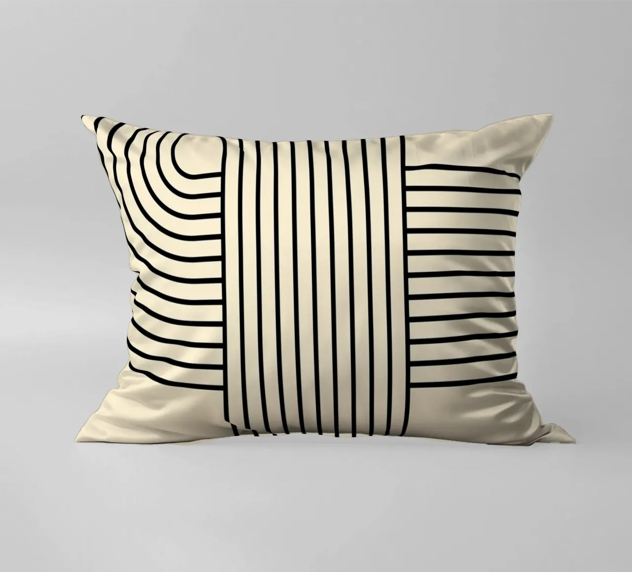 Bauhaus Curve Pattern | Black & White Abstract Print Kissen von PrintCessStudio