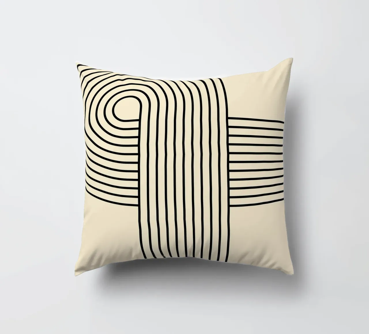Bauhaus Curve Pattern | Black & White Abstract Print Kissen von PrintCessStudio