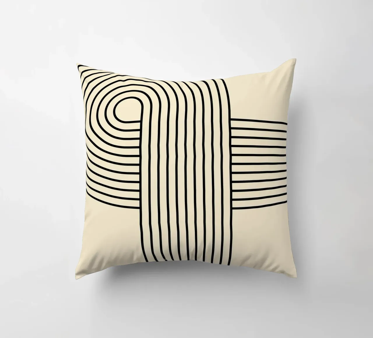 Bauhaus Curve Pattern | Black & White Abstract Print Kissen von PrintCessStudio