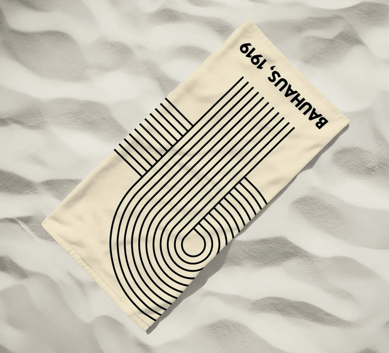 Bauhaus Curve Pattern | Black & White Abstract Print beach towel by PrintCessStudio