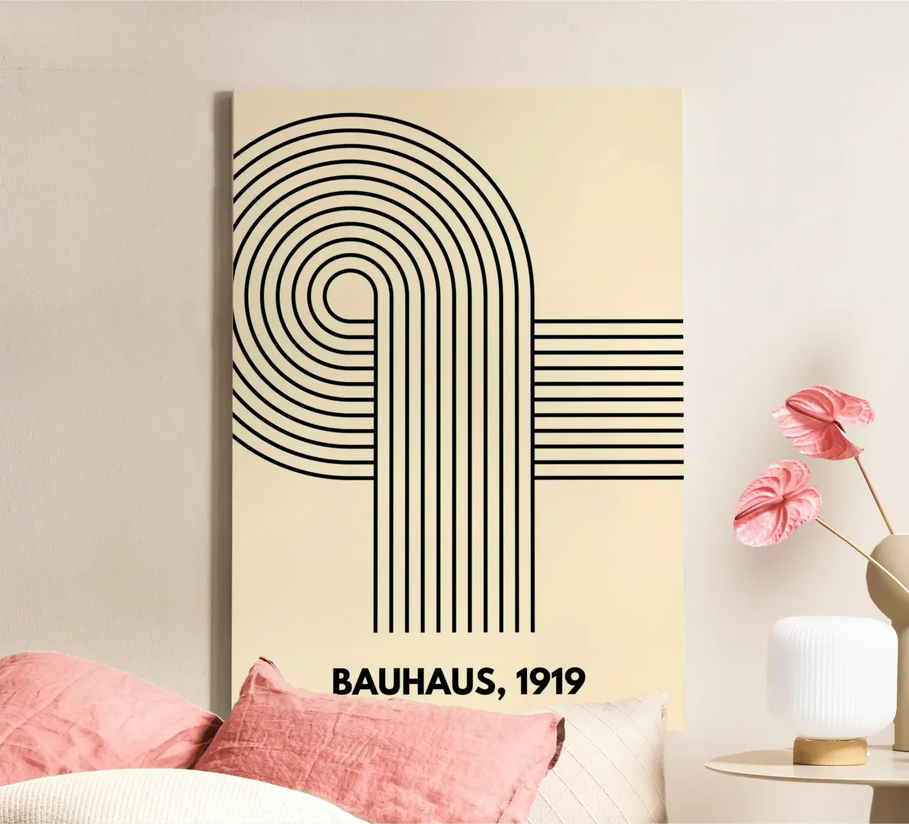Bauhaus Curve Pattern | Black & White Abstract Print Leinwand von PrintCessStudio