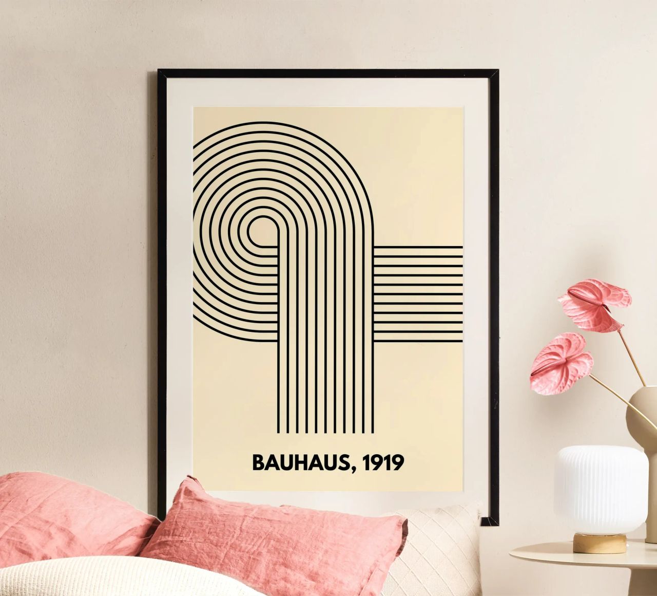 Bauhaus Curve Pattern | Black & White Abstract Print poster da PrintCessStudio