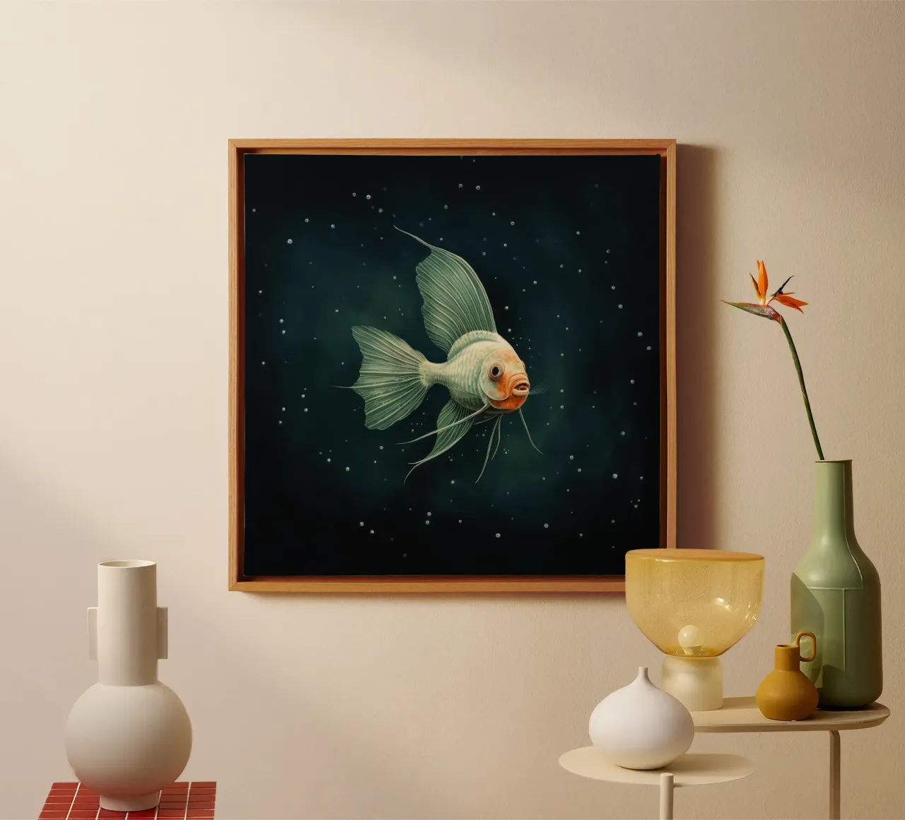 Minimal Angelfish 2 canvas with Floater frame by Minimal Animal Art