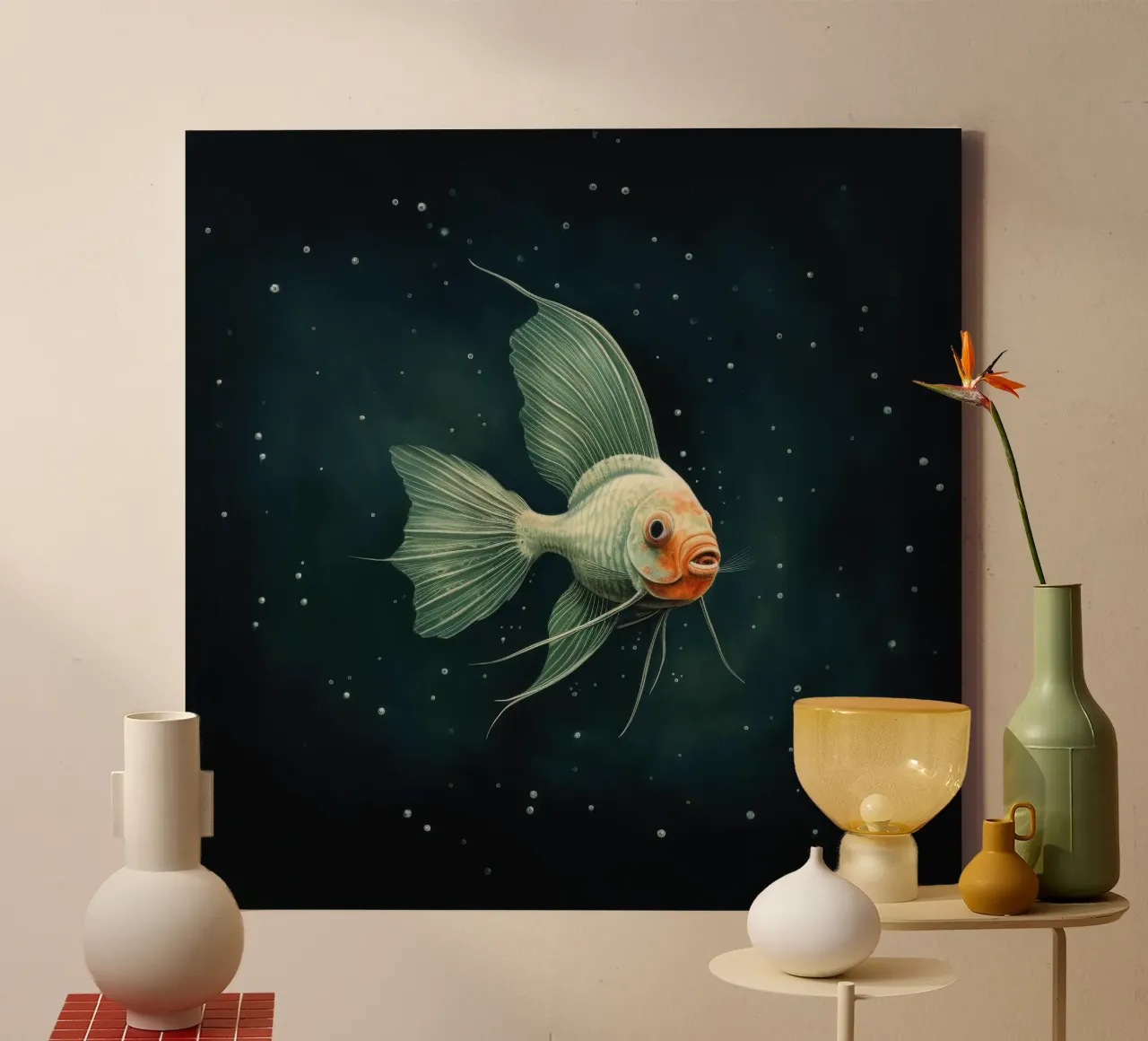 Minimal Angelfish 2 canvas with Floater frame by Minimal Animal Art