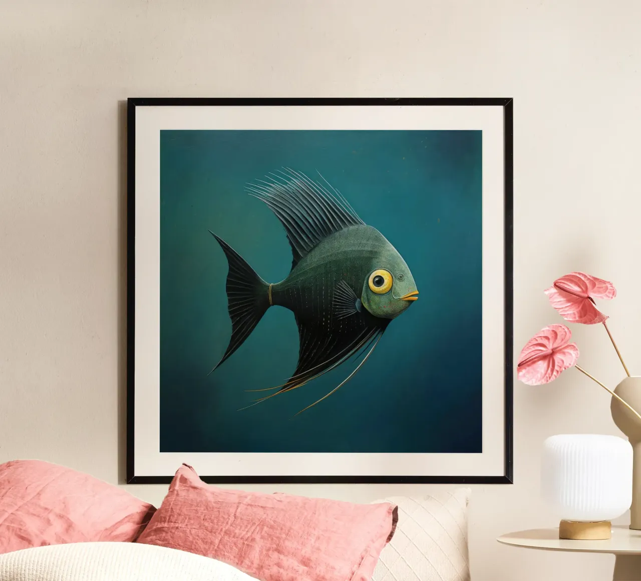 Minimalistische maanvis 3 poster van Minimal Animal Art
