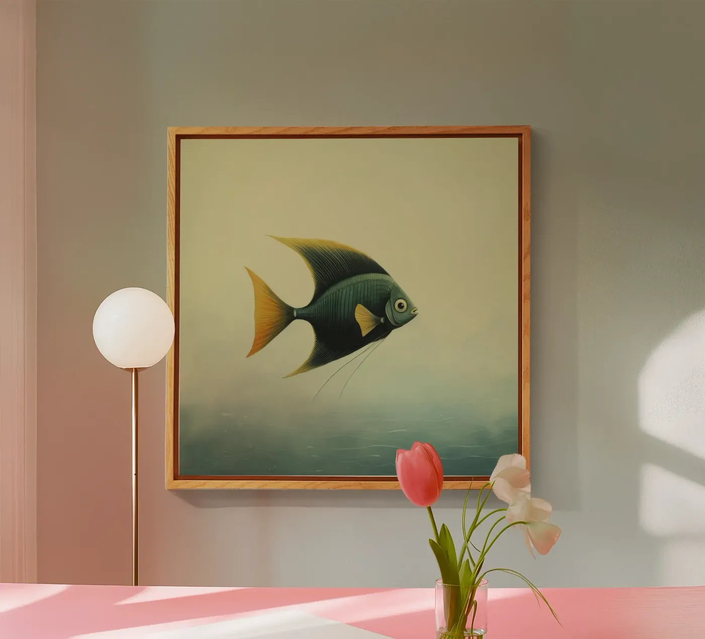 Minimaal Angelfish acryl van Minimal Animal Art
