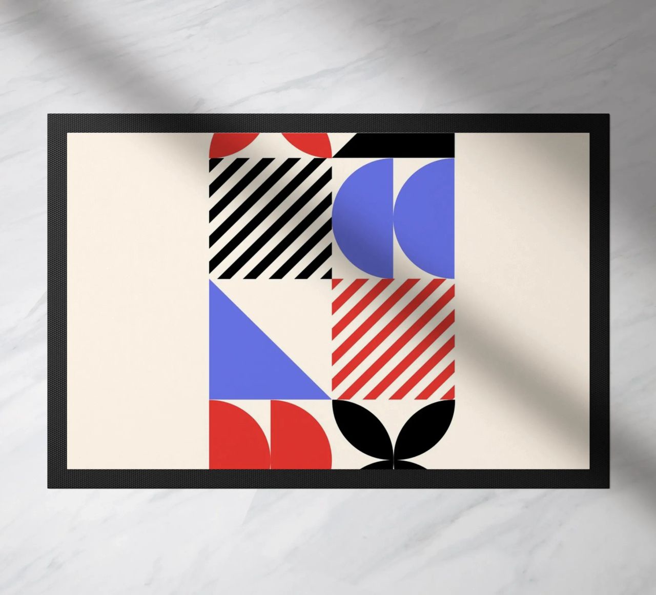 Bauhaus Shapes | Blue, Red & Black Abstract Art Print felpudo de PrintCessStudio