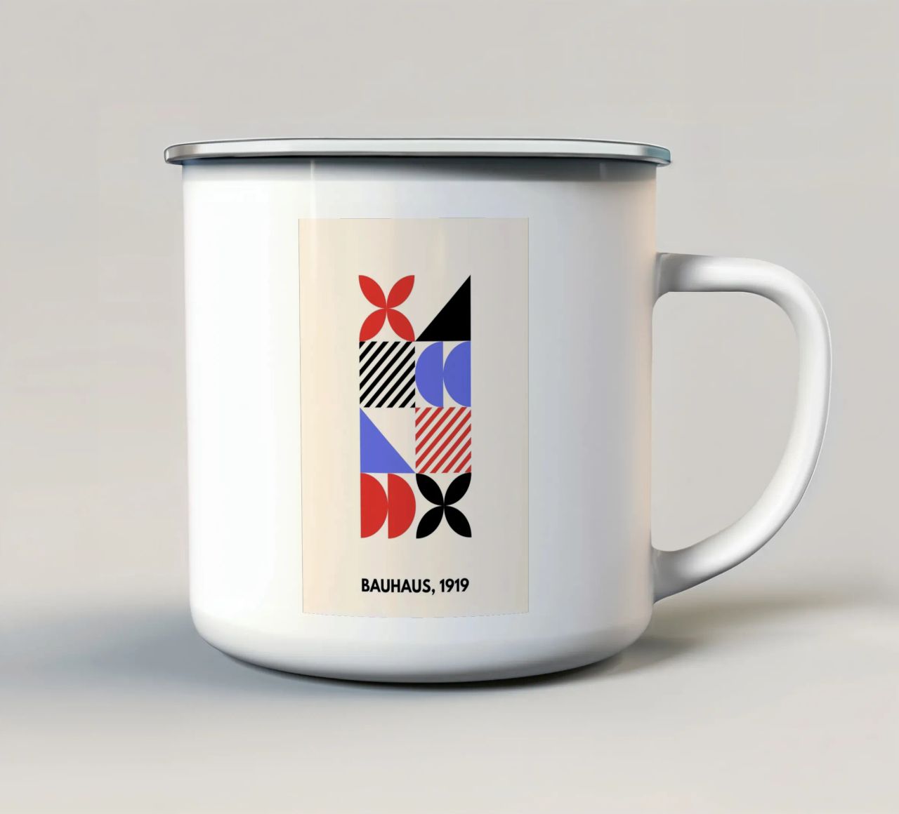 Bauhaus Shapes | Blue, Red & Black Abstract Art Print tazza in smalto da PrintCessStudio